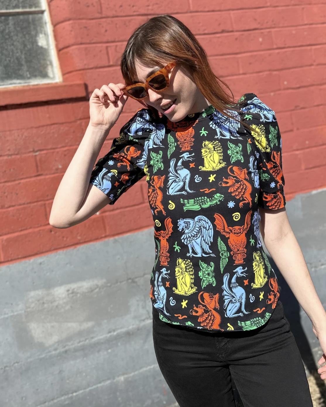 Nooworks Puff Sleeve Tee in Gargoyles