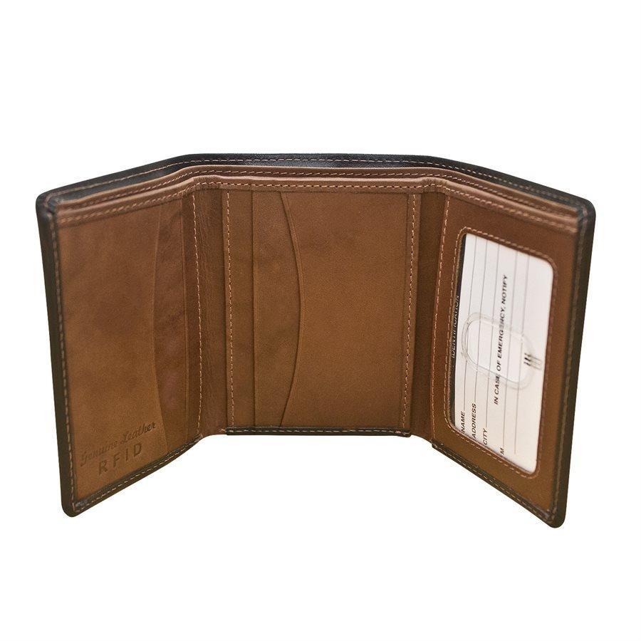 ili Leather Trifold Men's Wallet with Inside Id Window in Black & Toffee