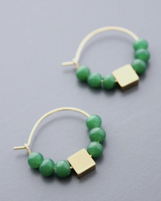 David Aubrey Small Vintage Green Glass Hoop Earrings