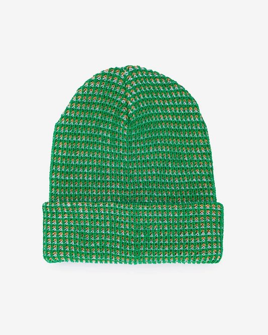 Verloop Simple Grid Rib Knit Beanie Hat in Kelly Green