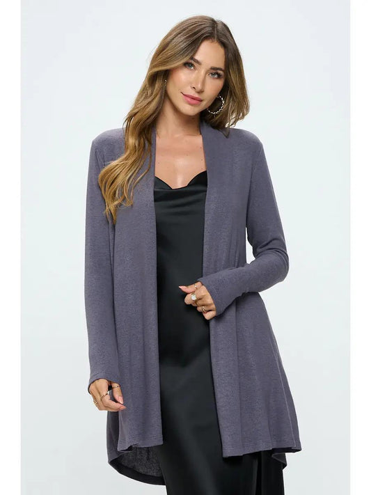 Renee C. Brushed Knit Draped Cardigan in Slate