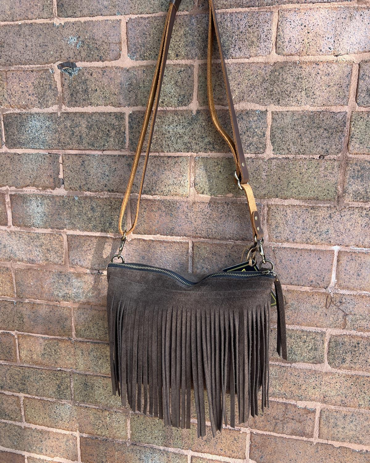 Vallente Leather Fringe Handbag in Chocolate Brown