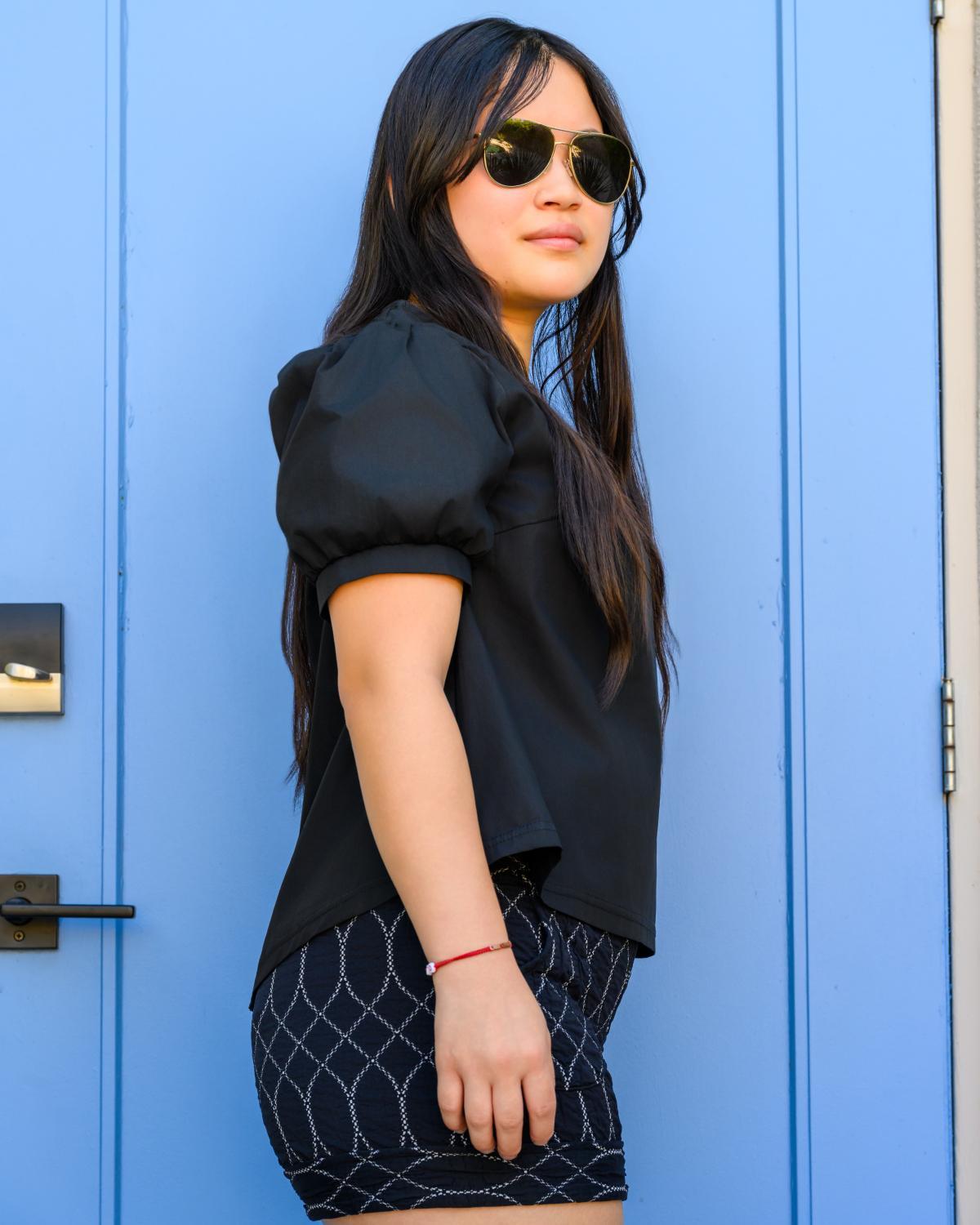 Squasht Puff Sleeve Top in Solid Black