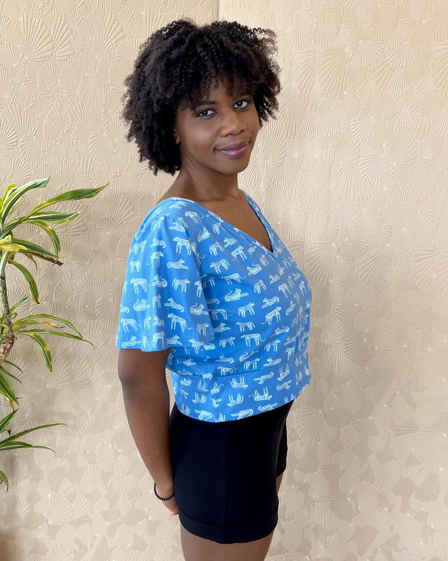 Squasht Bell Sleeve Ballet Top in Big Cats Print - Large, XL