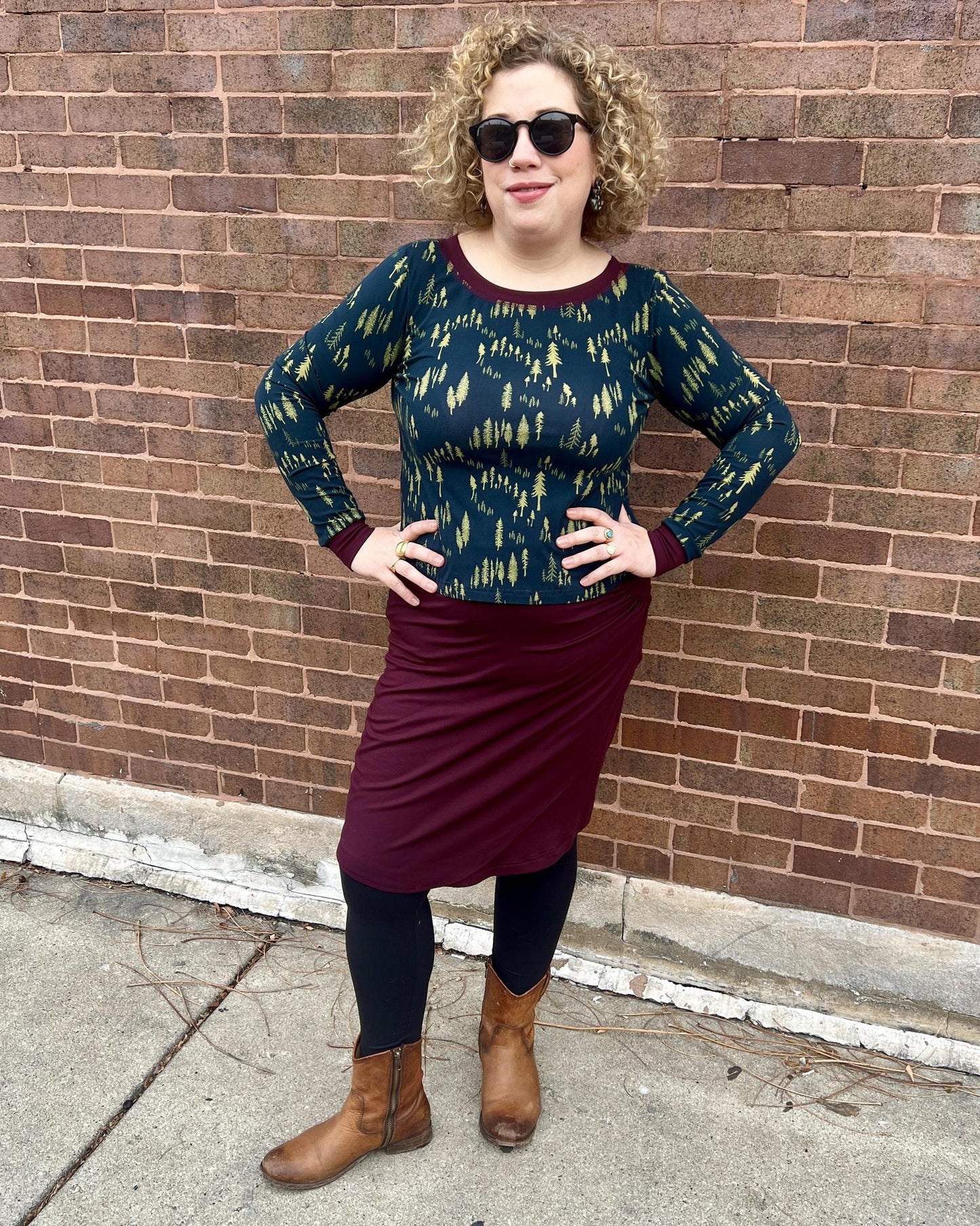 Squasht Long Sleeve Croppish Top in Midnight Forest