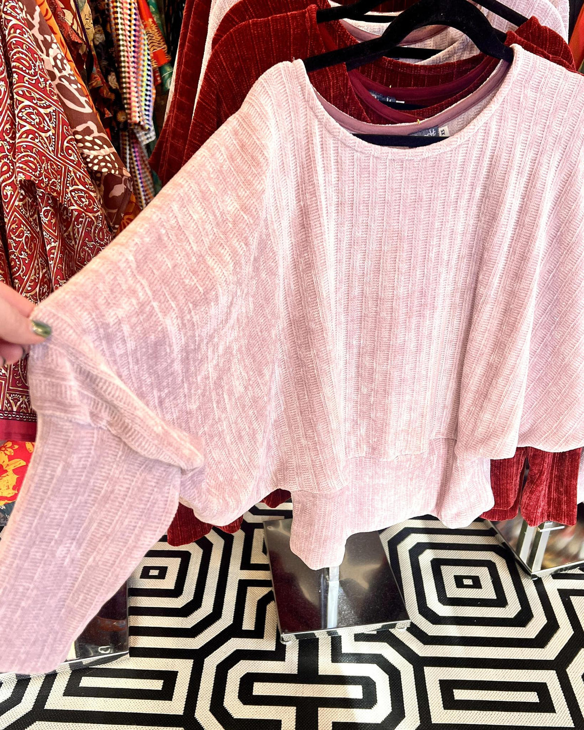 Squasht Batwing Sweater in Light Blush Pink Plush Chenille Rib Knit