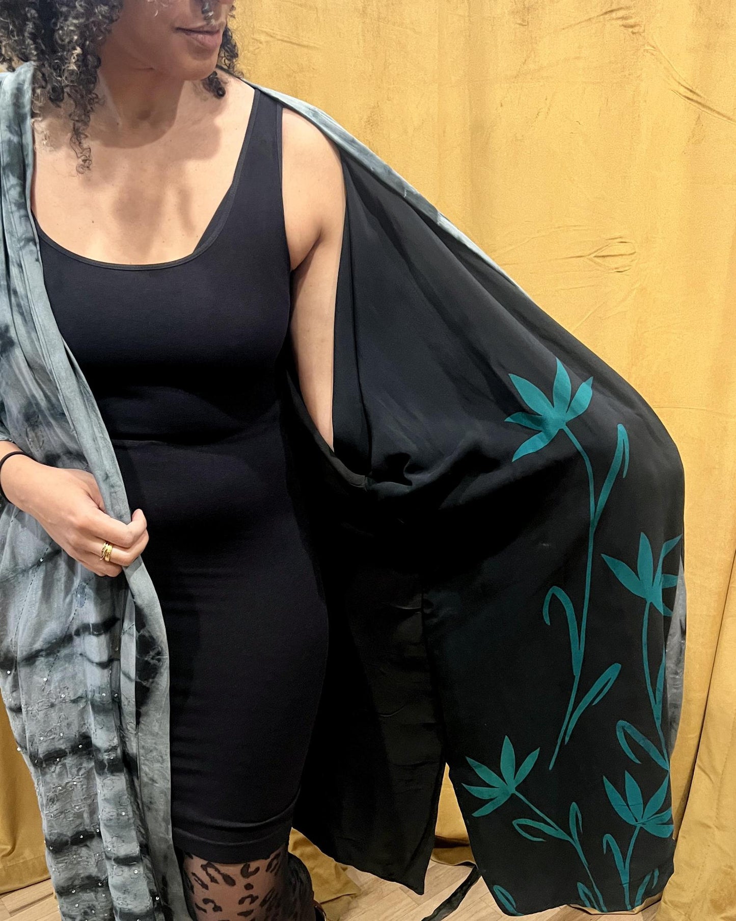 Indie Ella Double Flannery Lined Crepe Silk Kimono in Twilight Dreams