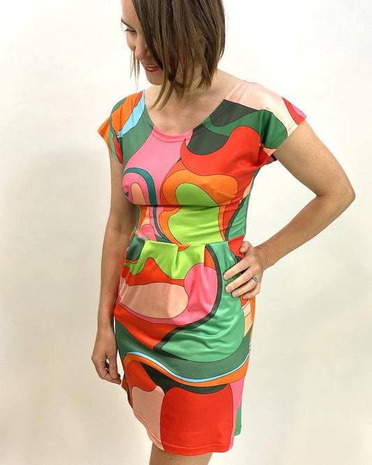 Fayru Peggy Dress Green and Orange Abstract Print - SALE - Size Small, XL