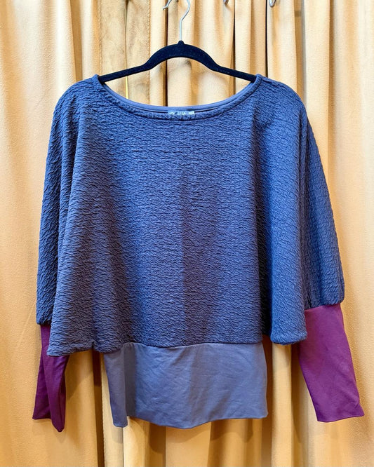 Squasht Batwing Sweater in Black Crinkle with Cranberry Cuffs