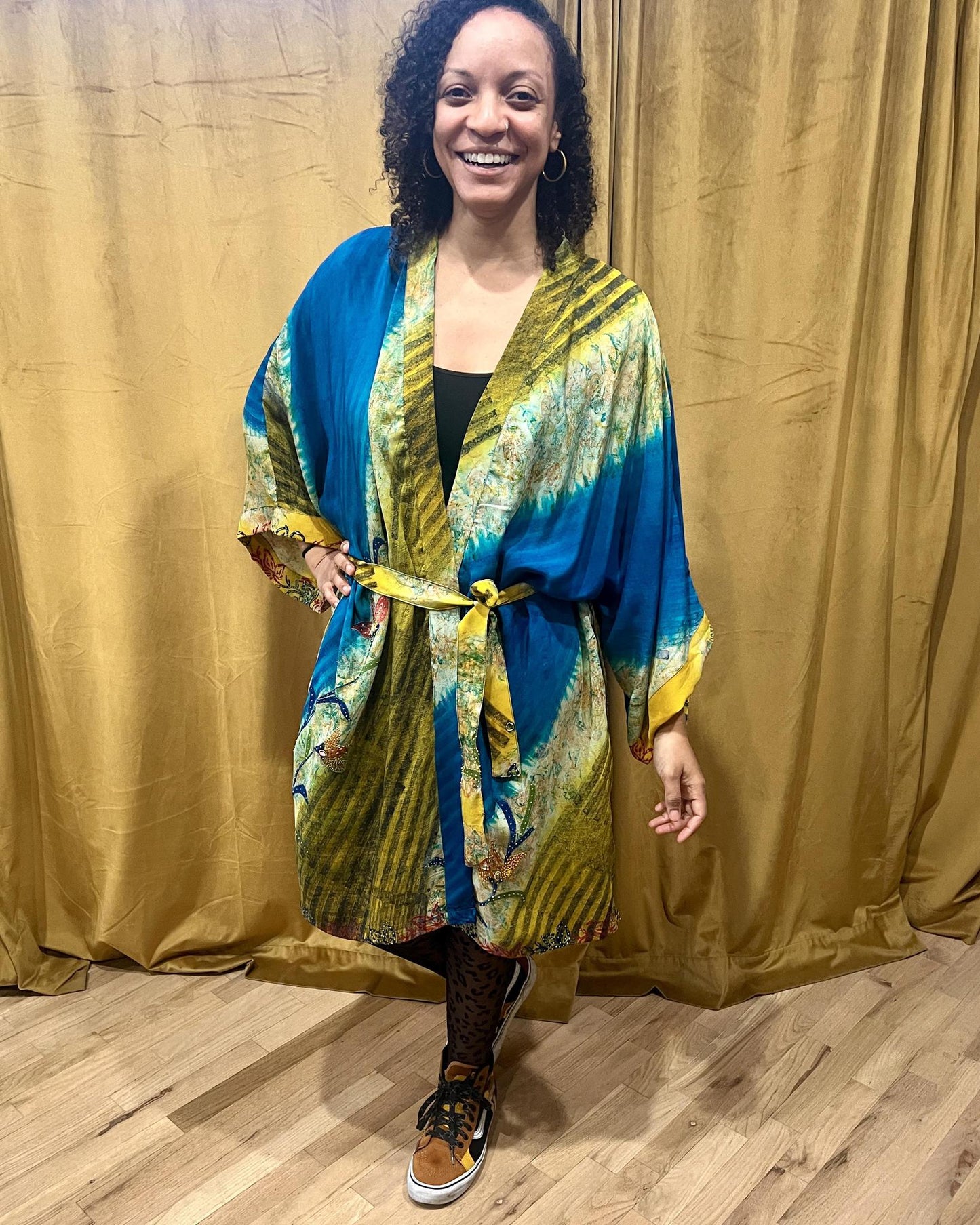 Indie Ella Kimono Flowy Silk Duster in Blue Lagoon