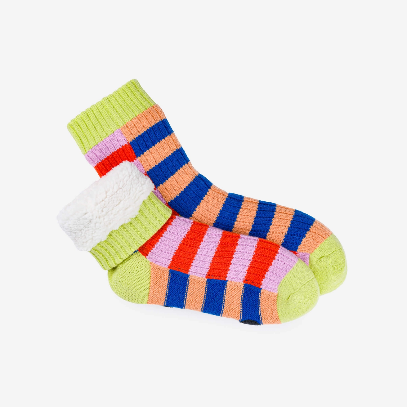 Verloop Super Stripe Knit House Socks in Peach Cobalt