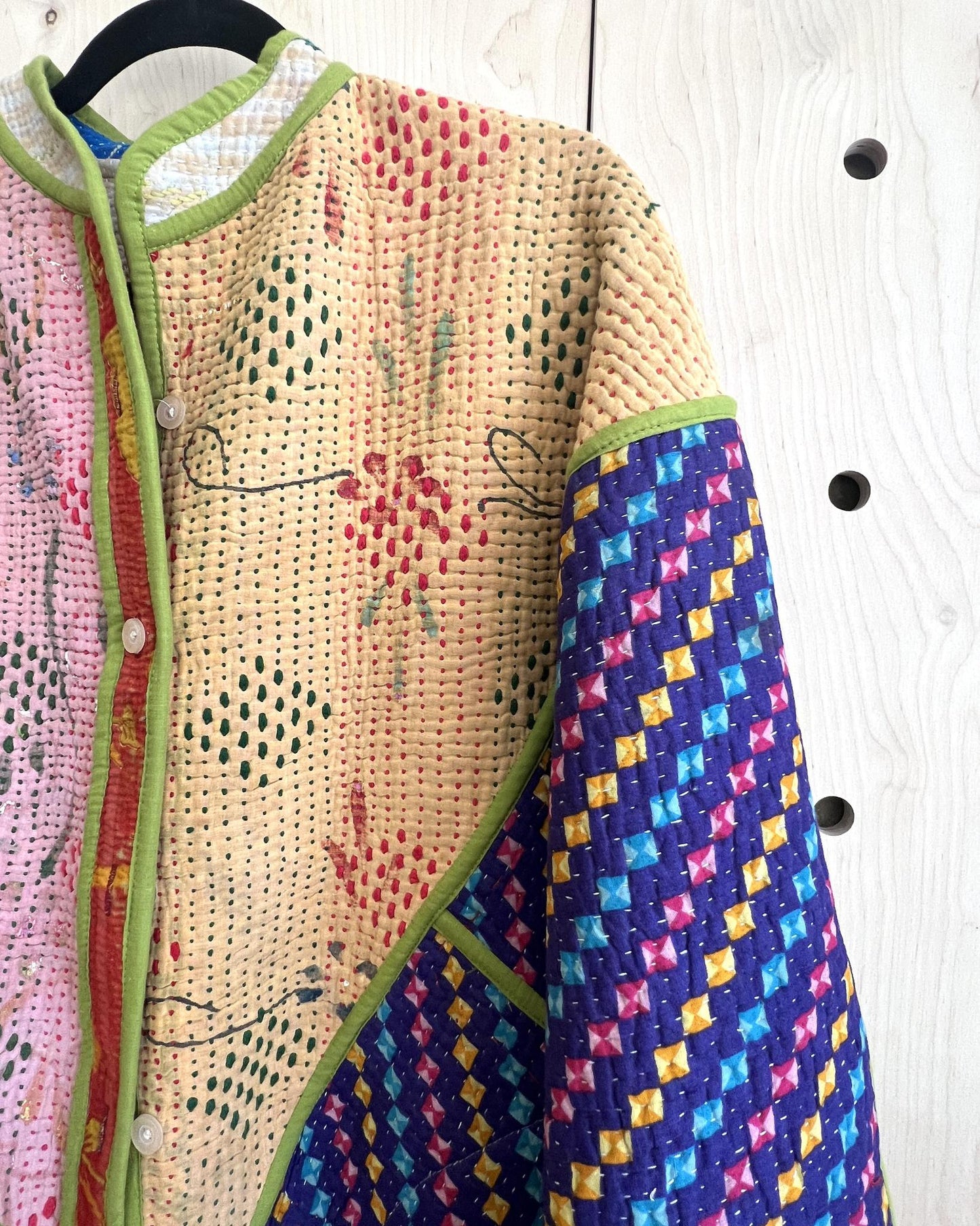 Txtile Ellie Quilted Reversible Patchwork Kantha Jacket in Devi