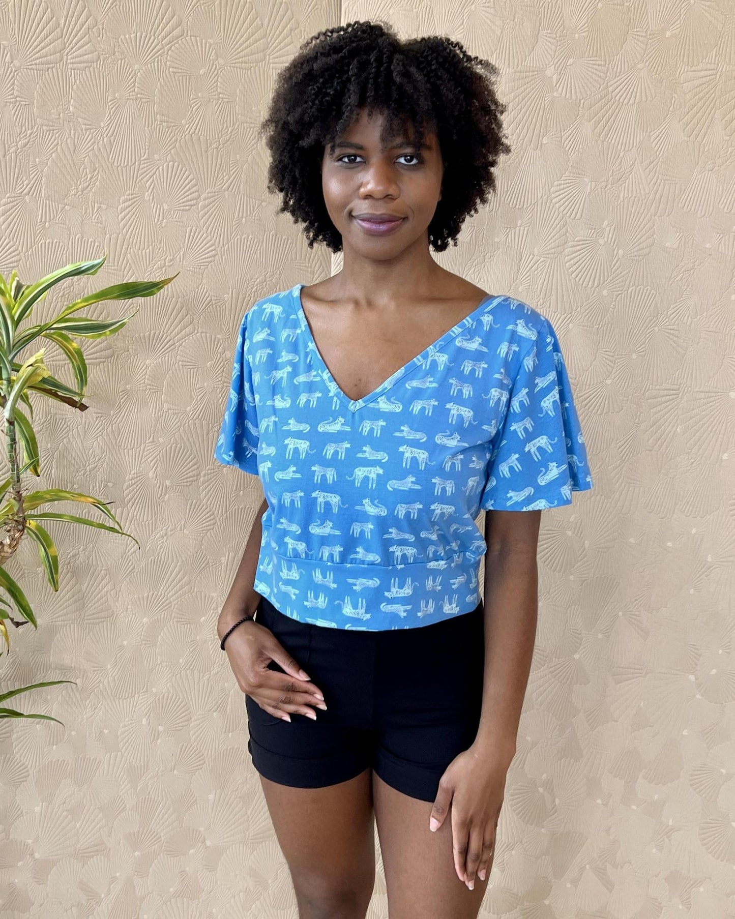 Squasht Bell Sleeve Ballet Top in Big Cats Print - Large, XL
