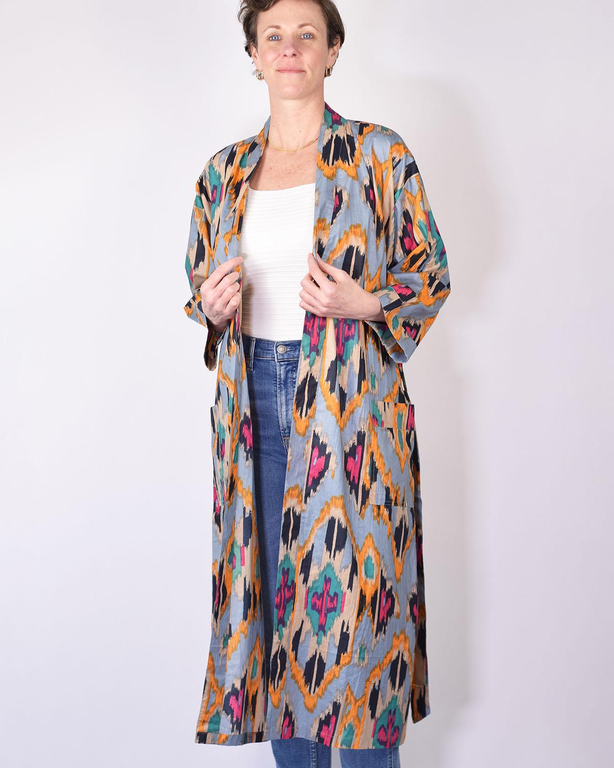 Txtile Lightweight Cotton Robe - Lavender Ikat