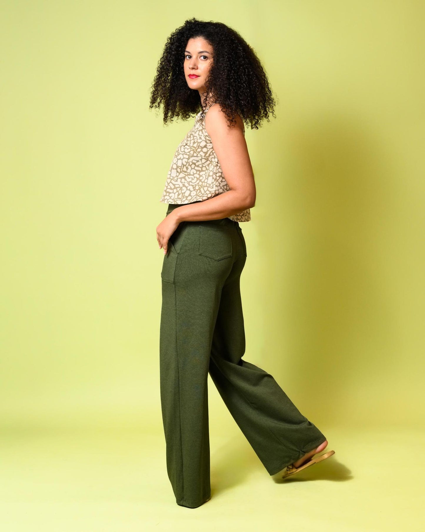 Squasht Wide Leg Long Length Pants in Olive Green