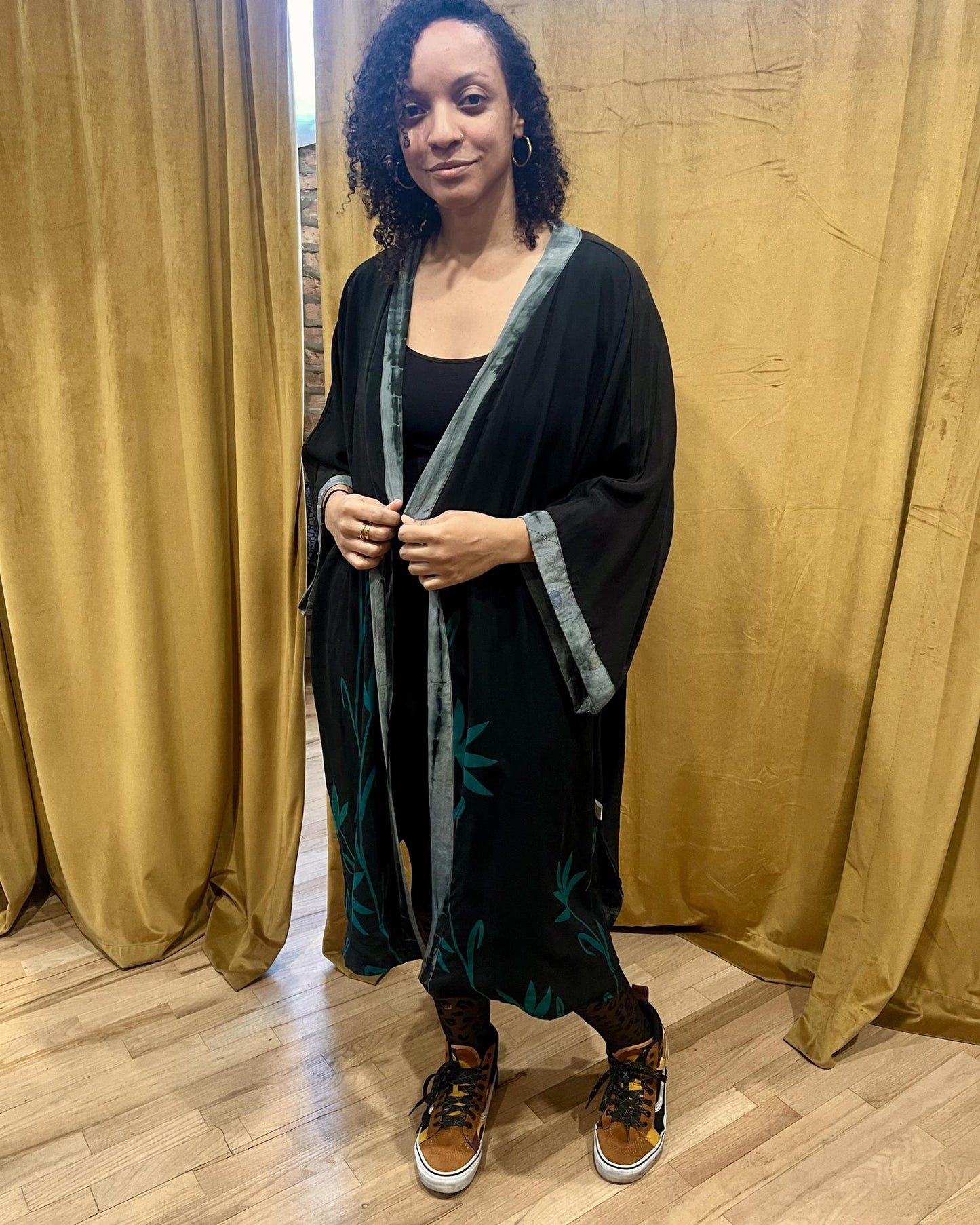 Indie Ella Double Flannery Lined Crepe Silk Kimono in Twilight Dreams