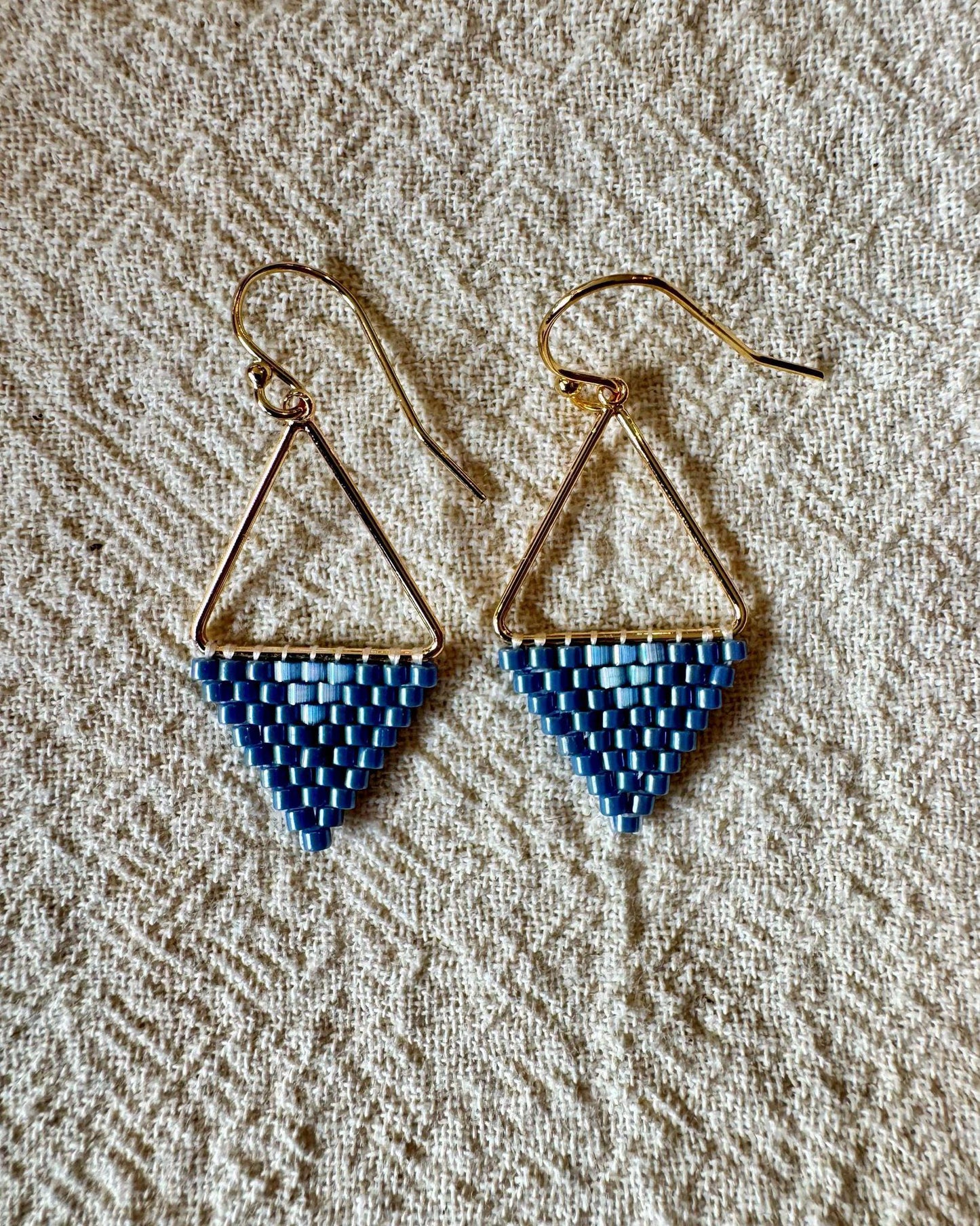 SV Beads Small Japanese Beaded Triangle Earrings in Cornflower Blue