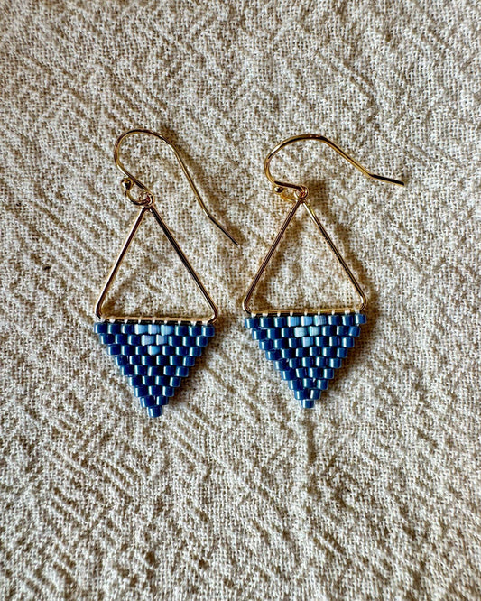 SV Beads Small Japanese Beaded Triangle Earrings in Cornflower Blue