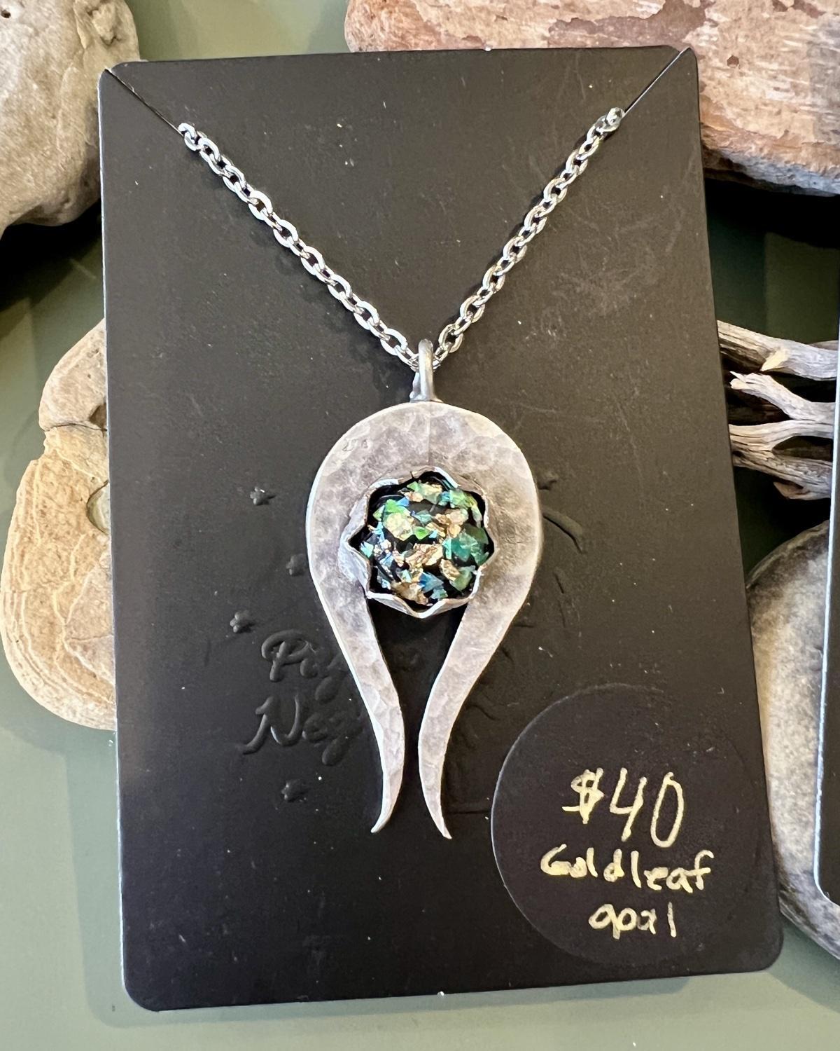 Pajaro Negro Gold Leaf Opal Hammered Silver Statment Necklace