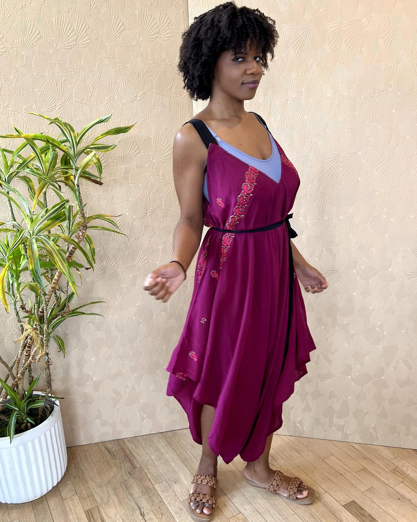 Indie Ella Zatanna Boho Silk Jumpsuit in Red Red Wine