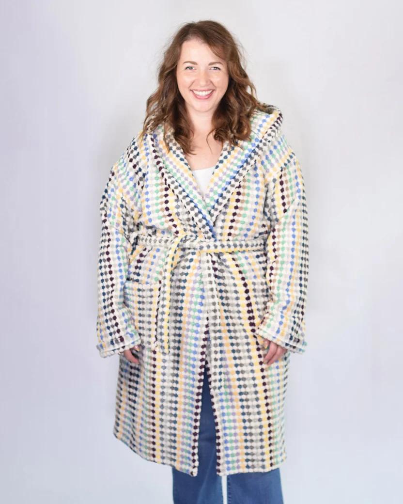 Txtile Turkish Cotton Plush Hooded Terry Cloth Robe - Sunbeam Checkers