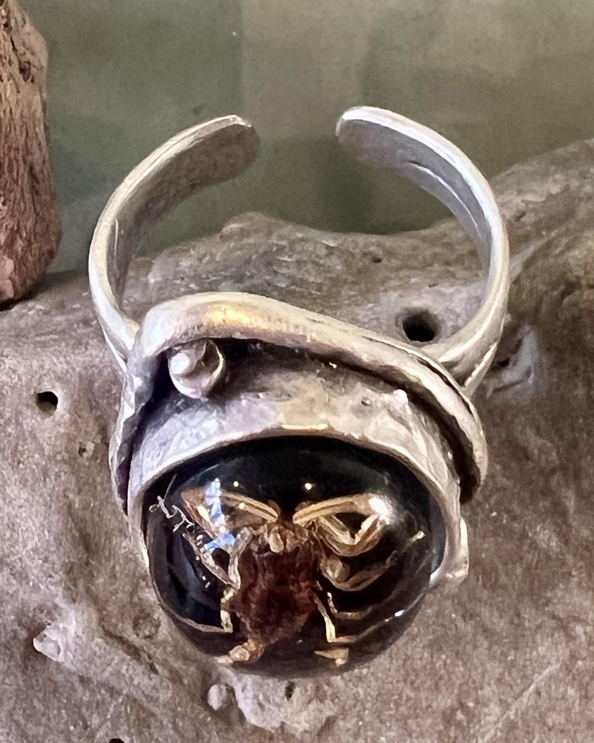 Pajaro Negro Scorpion Antiqued Silver Ring