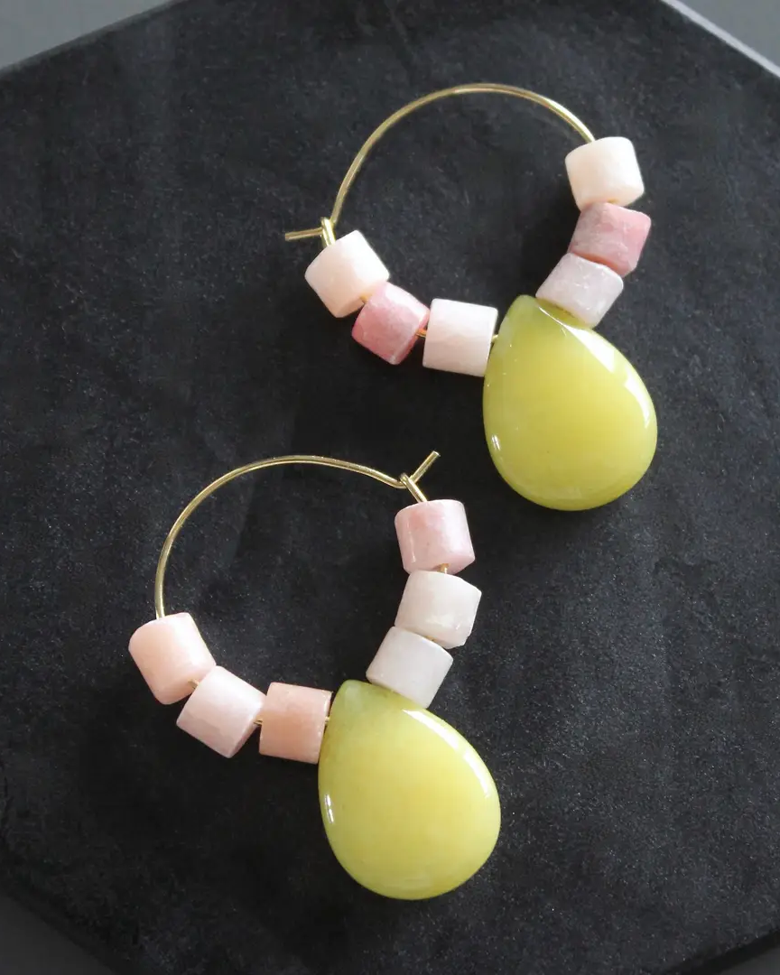 David Aubrey Rhodochrosite and Jade Hoop Earrings