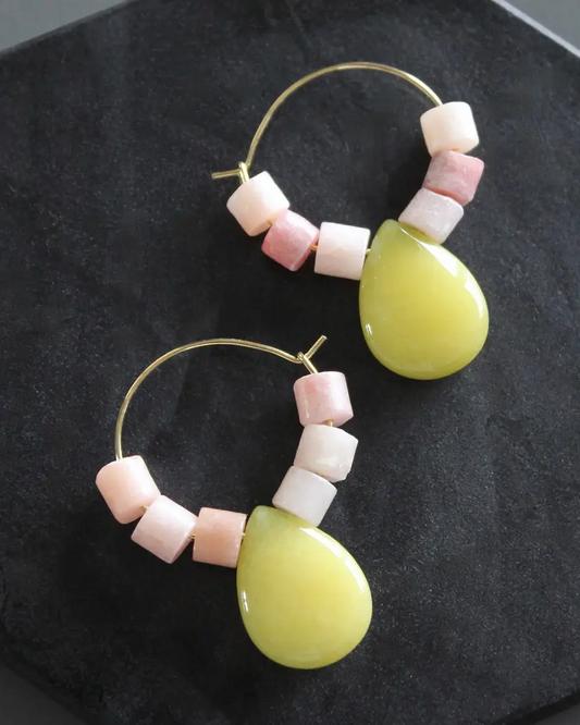 David Aubrey Rhodochrosite and Jade Hoop Earrings