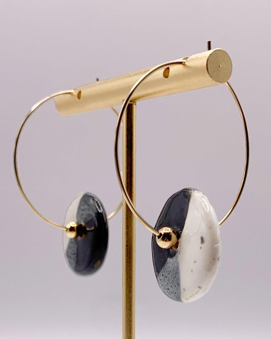 caliLOVESchi 14k Gold Hoops - Black & White Cookie