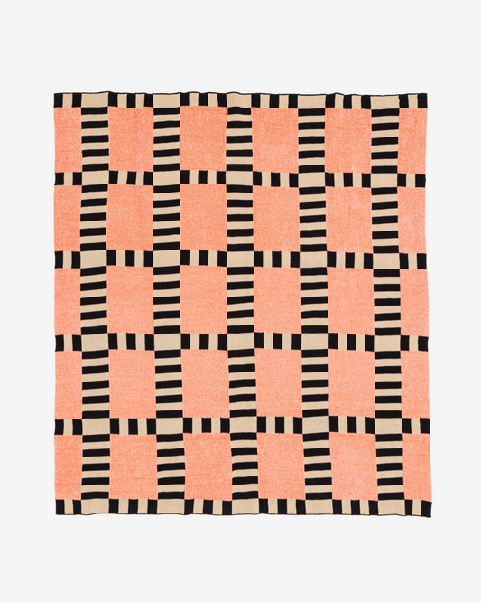 Verloop Tile Patch Chenille Throw Blanket in Peach