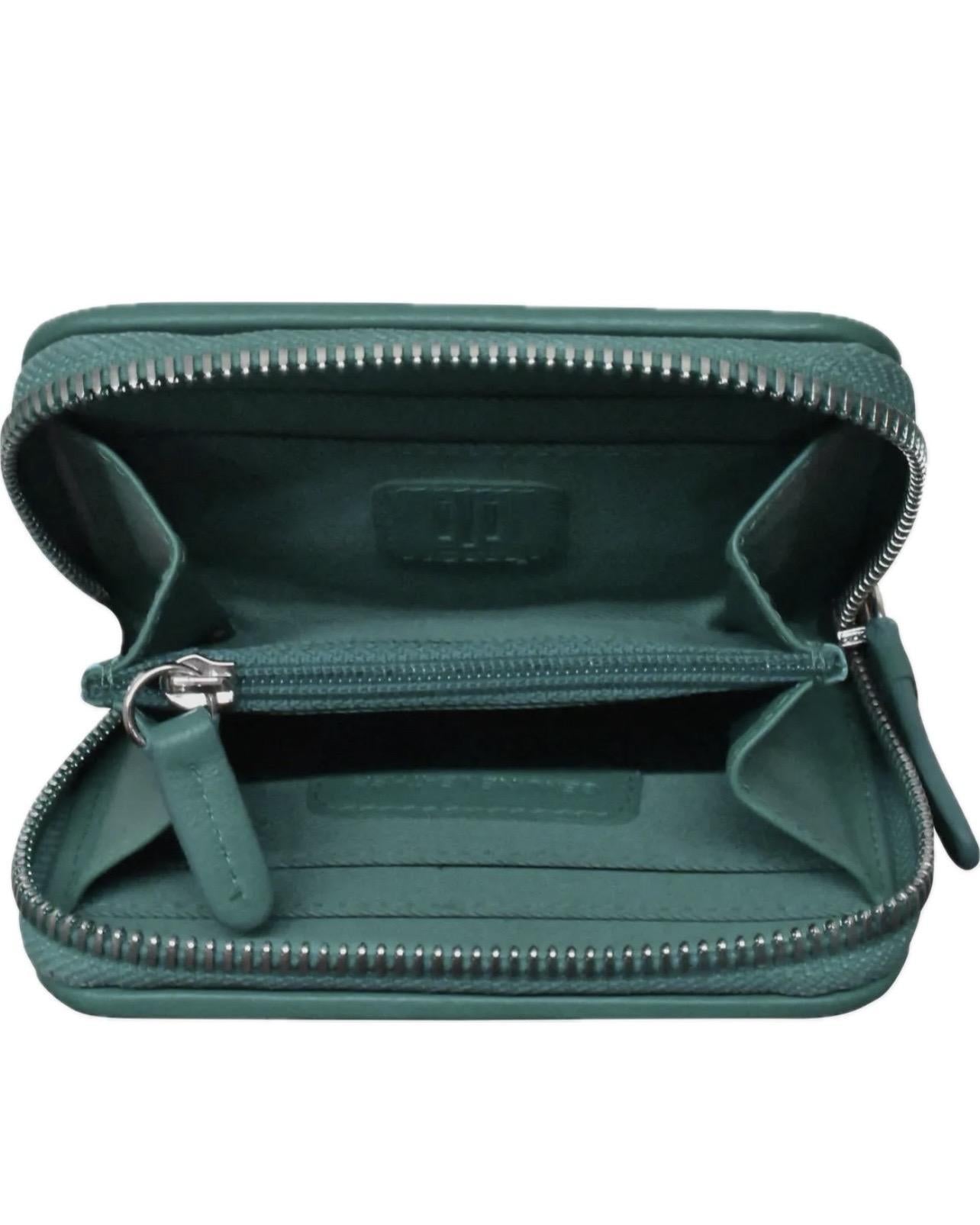 ili Leather Checkerboard Zip Around Wallet in Sage/Stone