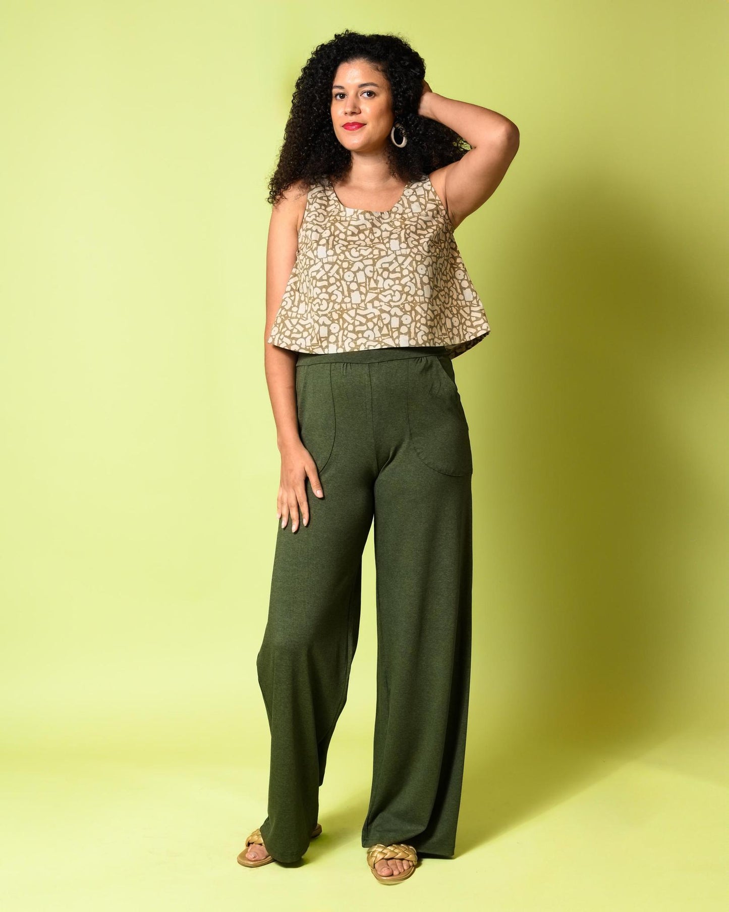 Squasht Wide Leg Long Length Pants in Deep Olive Green