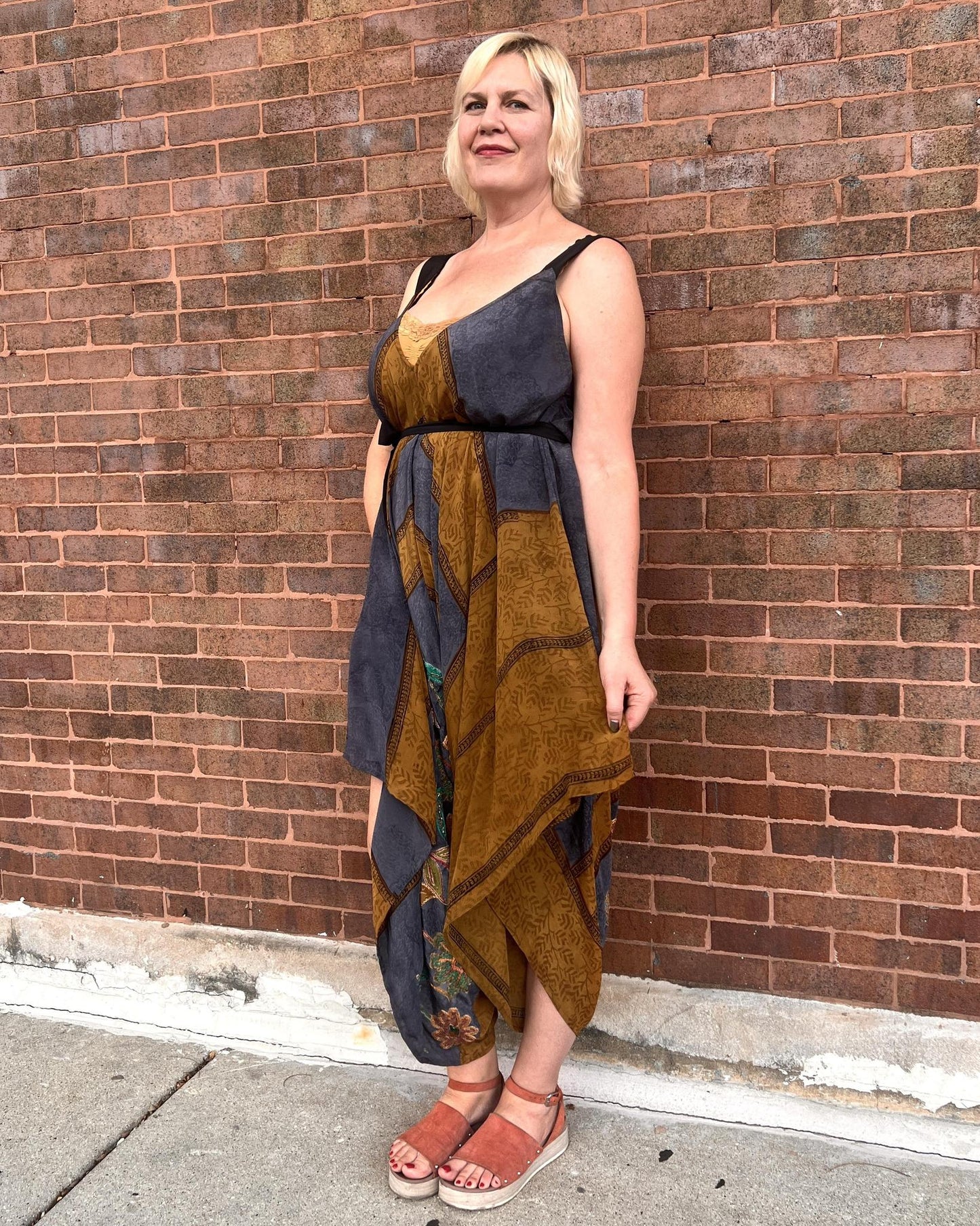 Indie Ella Zatanna Boho Silk Jumpsuit in Slate & Earth