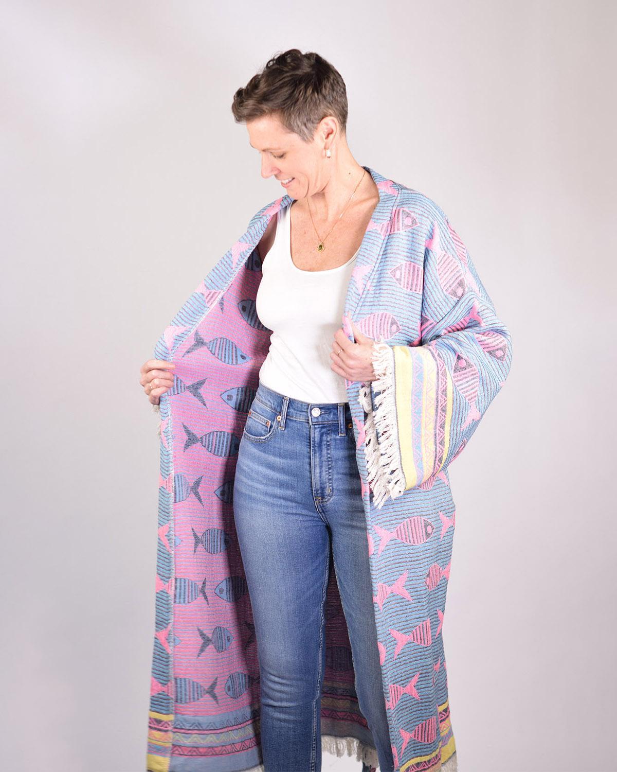 Txtile Woven Turkish Cotton Print Kimono/Robe in Pretty Fish