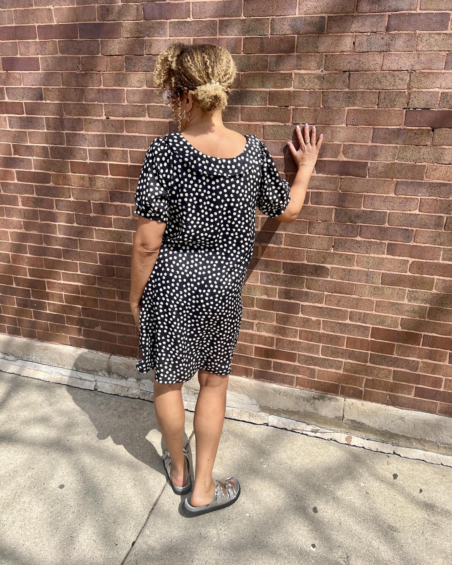 Squasht Charlotte Dress in Black with White Distressed Dots