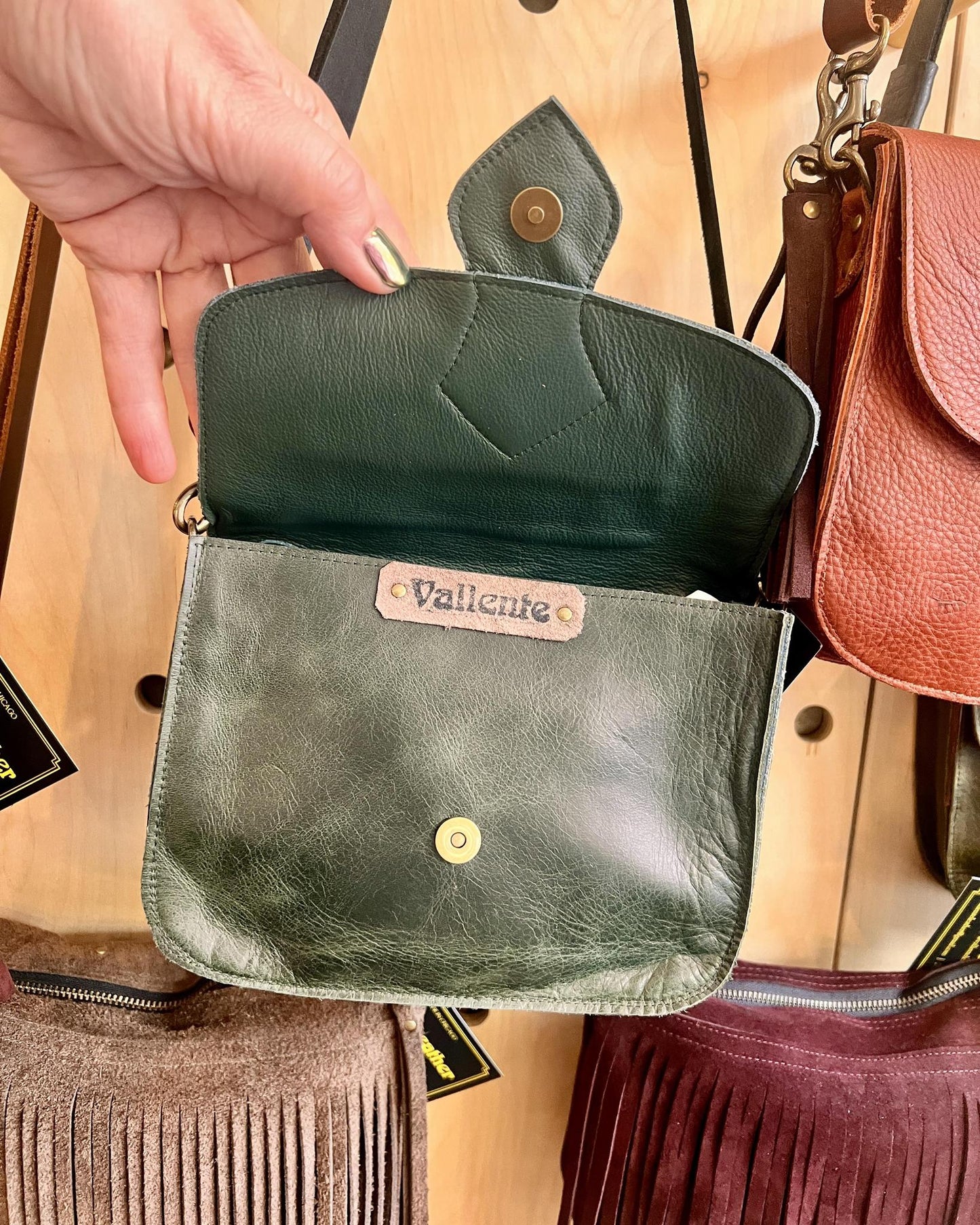 Vallente Leather Deep Olive Green Petite Convertible Handbag