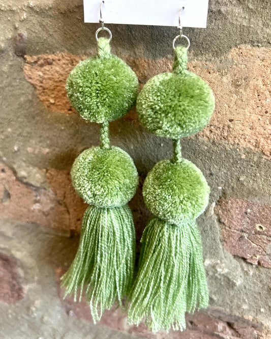SWIETstuff Large Pom Pom Earrings Light Sage Green