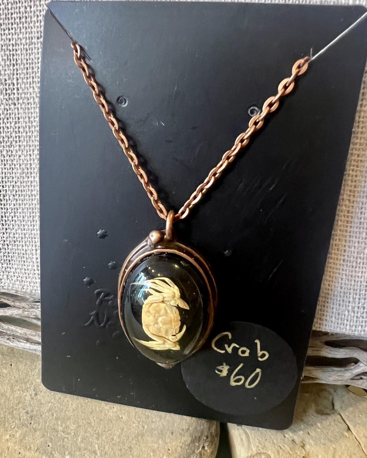 Pajaro Negro Little Crab on Black Background Oval Pendant Necklace