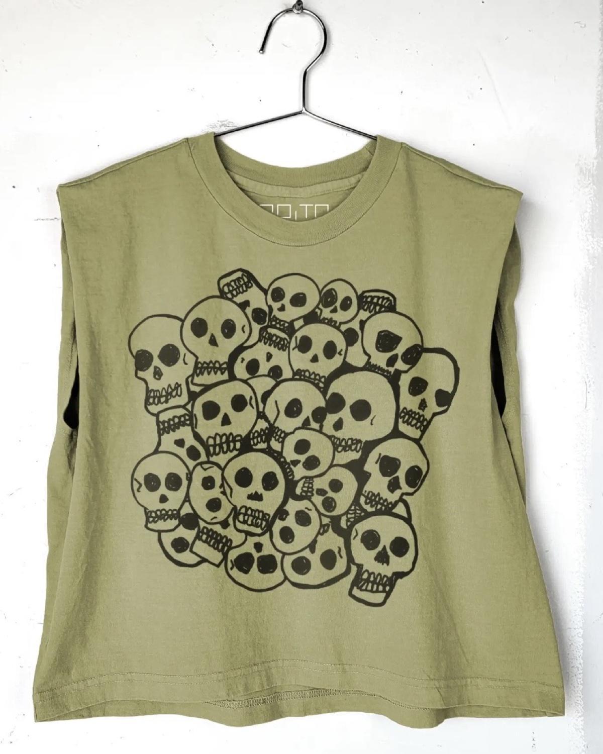 Go to Devil Skulls Joan Heavyweight Muscle Tee in Off Green