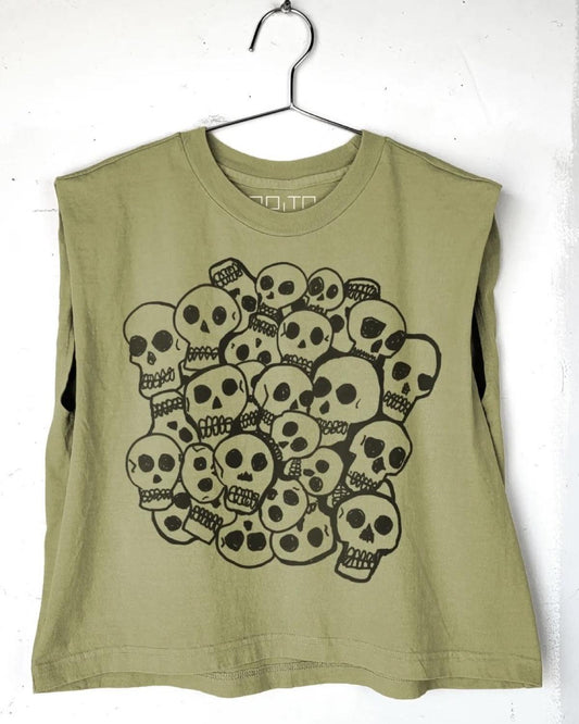 Go to Devil Skulls Joan Heavyweight Muscle Tee in Off Green