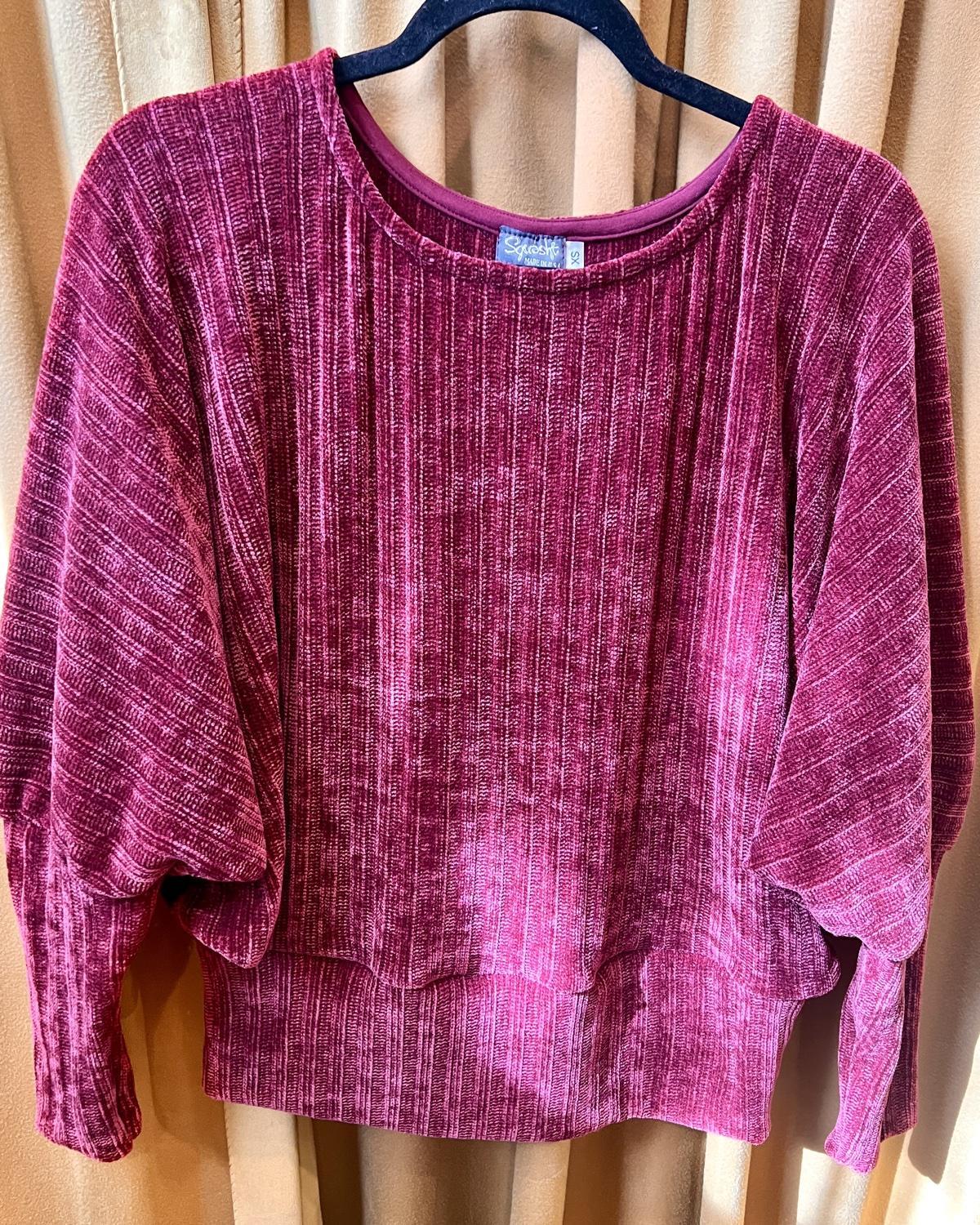 Squasht Batwing Sweater in Red Raspberry Plush Chenille Rib Knit