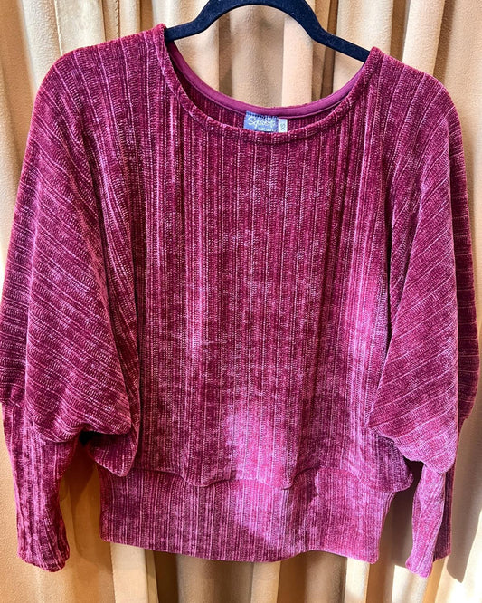Squasht Batwing Sweater in Red Raspberry Plush Chenille Rib Knit