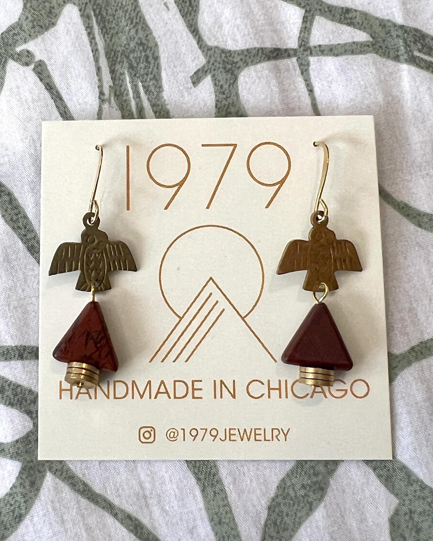1979 Jewelry Brass Earrings Thunderbirds and Rust Triangles