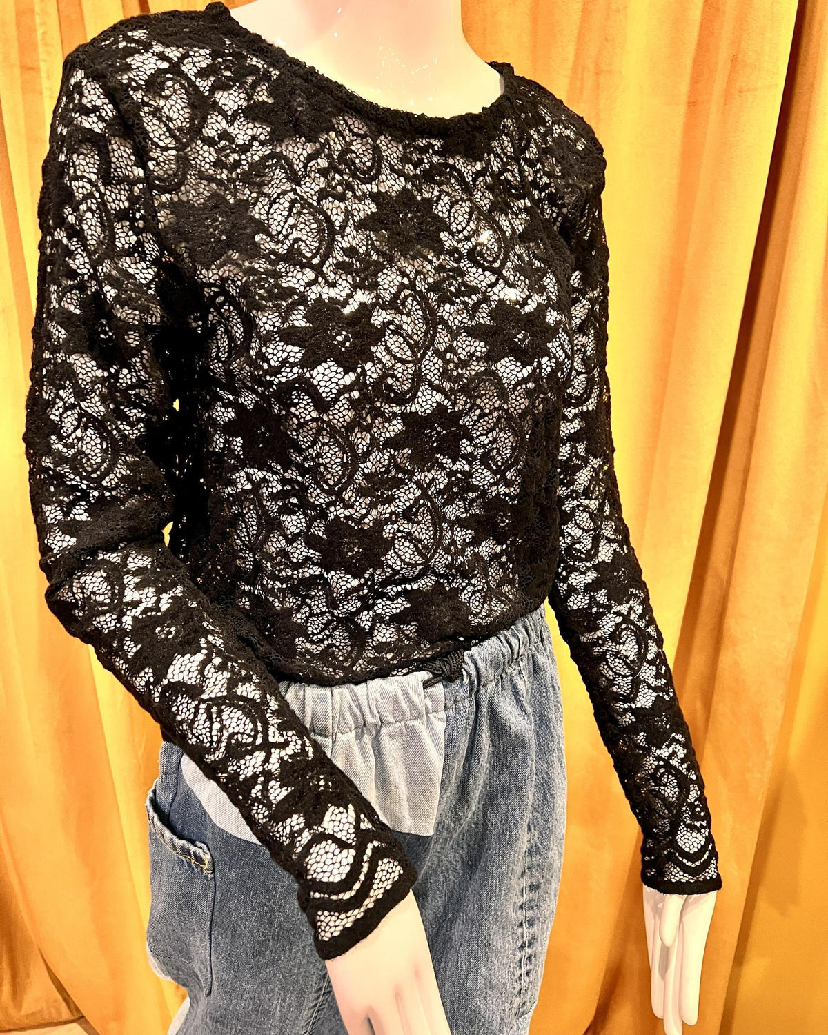 Squasht Long Sleeve Flora Top in Black Lace