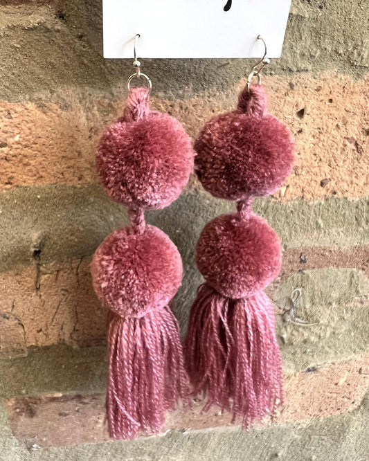 SWIETstuff Large Pom Pom Earrings Dusty Rose Pink