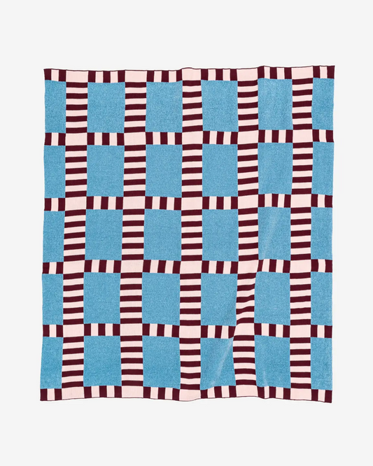 Verloop Tile Patch Chenille Throw Blanket in Stone Blue