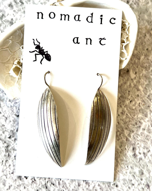 Nomadic Ant Hill Tribe Silver Ridged Leaves Earrings
