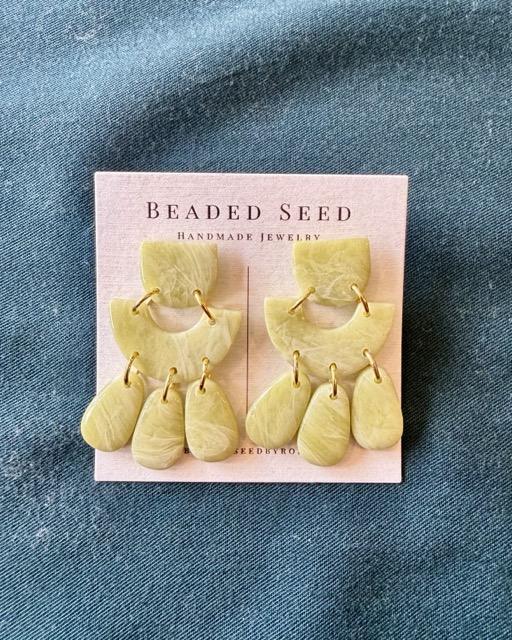Beaded Seed by Ronea Stud Dangle Earrings in Sage Green