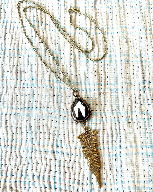 Pajaro Negro Coyote Canine with Fern Leaf Necklace in a Wax Sealed Box
