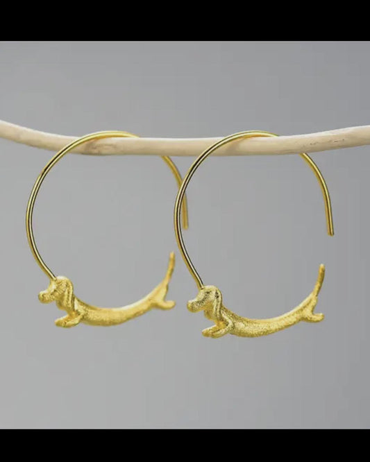 Perimade Gold Dachshund Dog Hoop Earrings